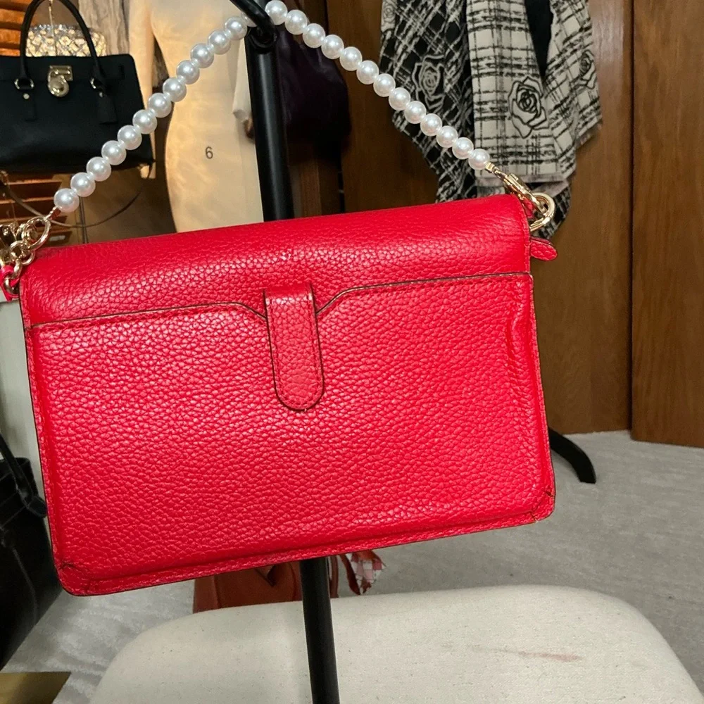 Michael Kors Leather Wallet with removable (Red Braided/Custom Faux Pearl chain - Picture 12 of 14